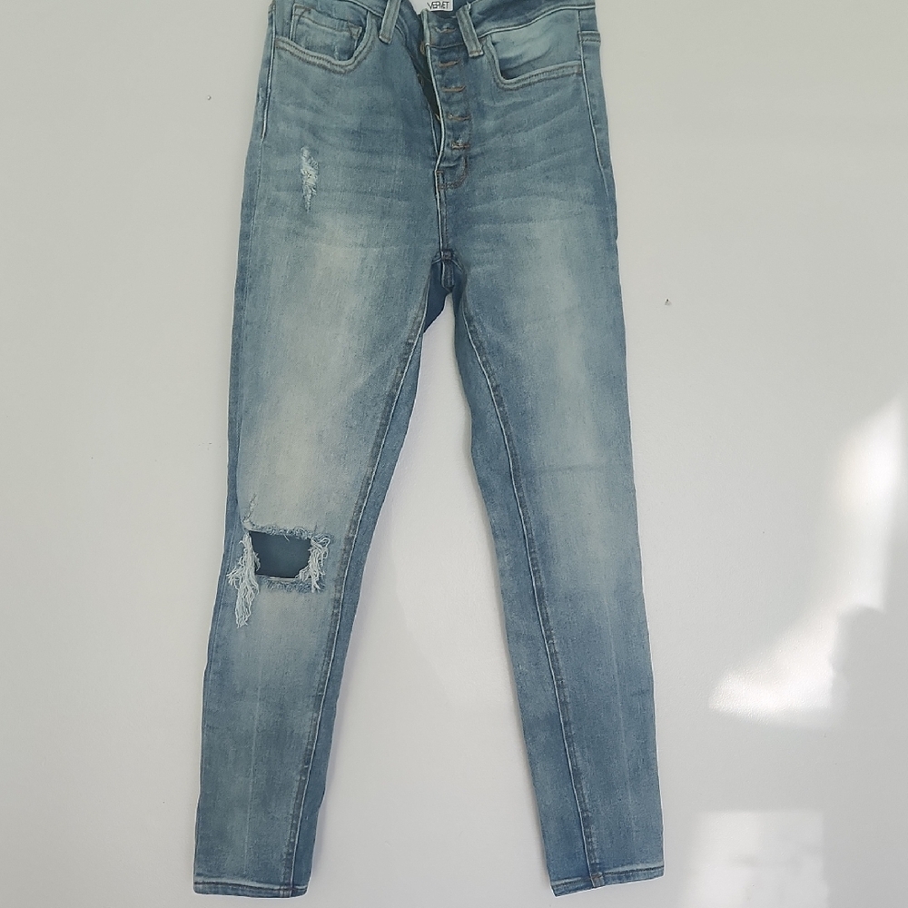 Blue Skinny Distressed Jeans with Faded Details